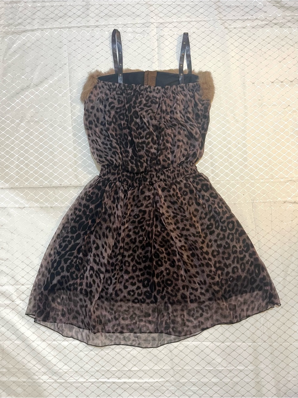 Happyberry Korea Brown Gold Black Leopard Dress /w Faux Fur Leather (LIKE-NEW) - Picture 10 of 15